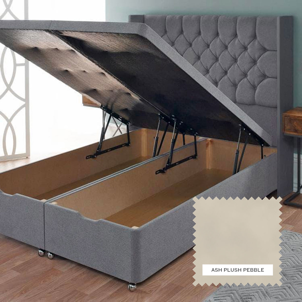 Diamond Upholstered Ottoman - Ash Plush Pebble