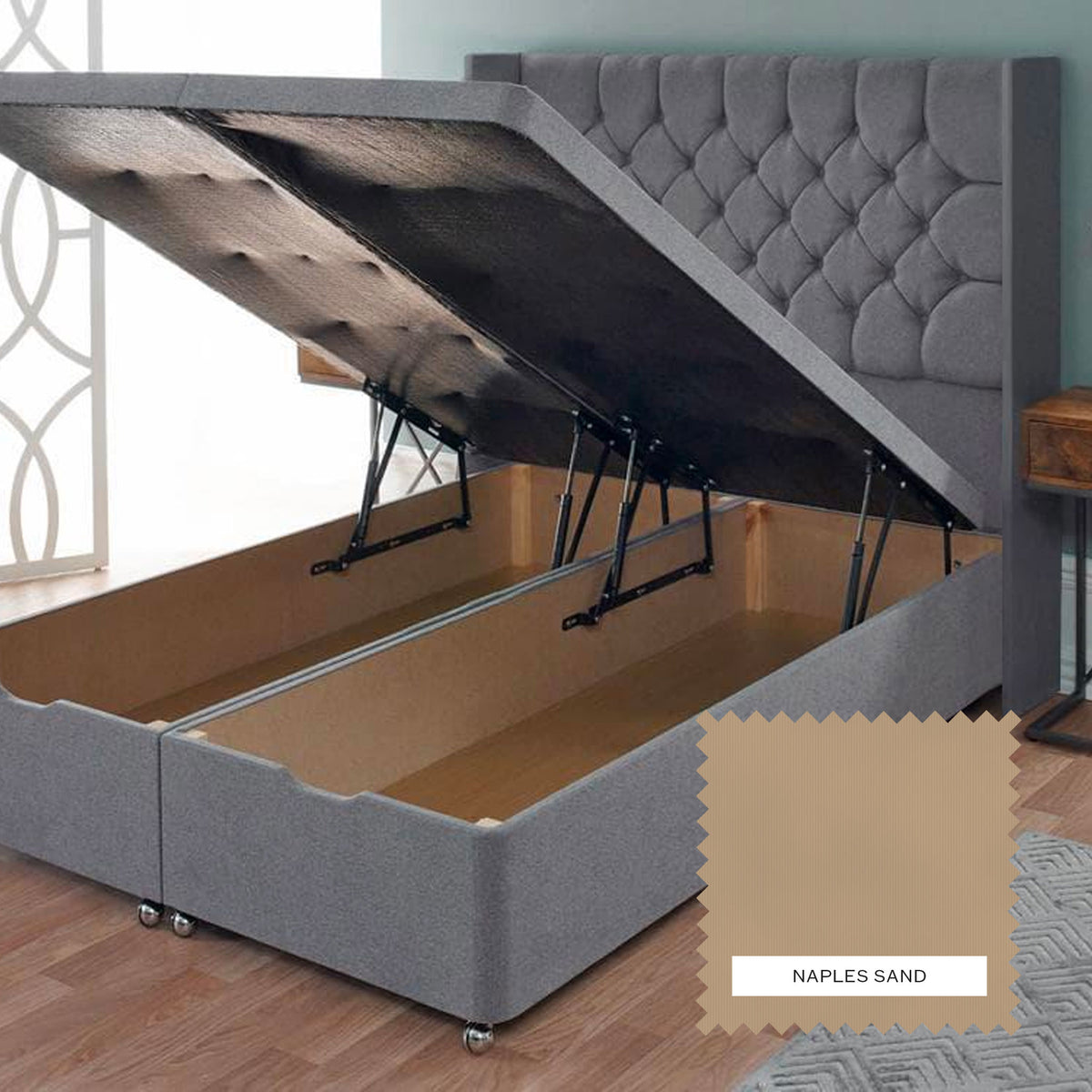 Diamond Upholstered Ottoman - Naples Sand