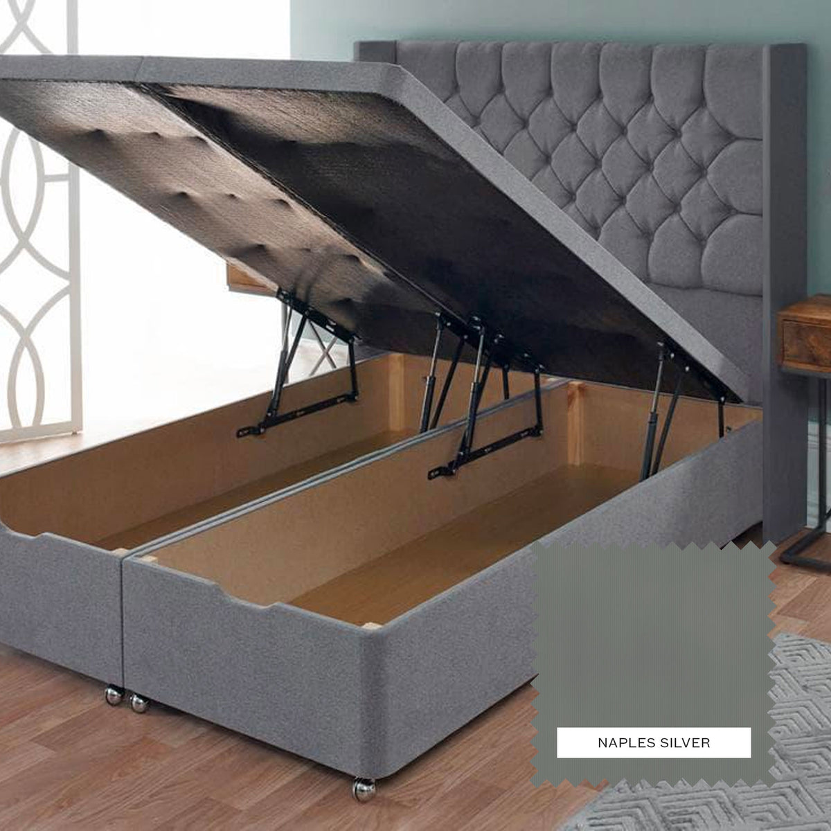 Diamond Upholstered Ottoman - Naples Silver