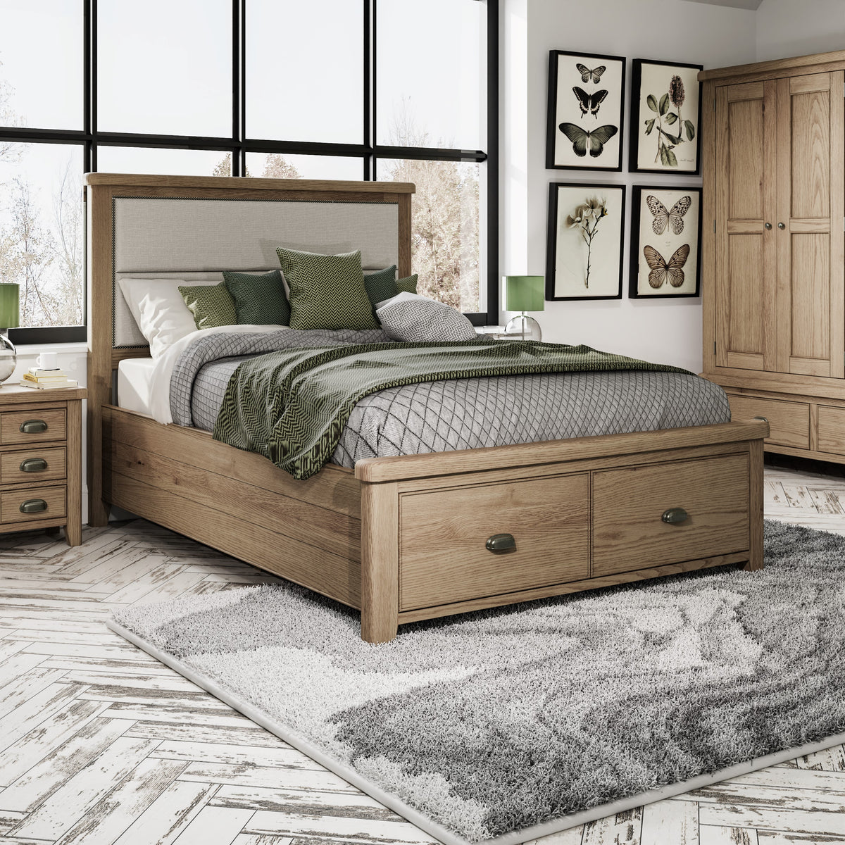Hatton Upholstered Oak 2 Drawer Bed Frame