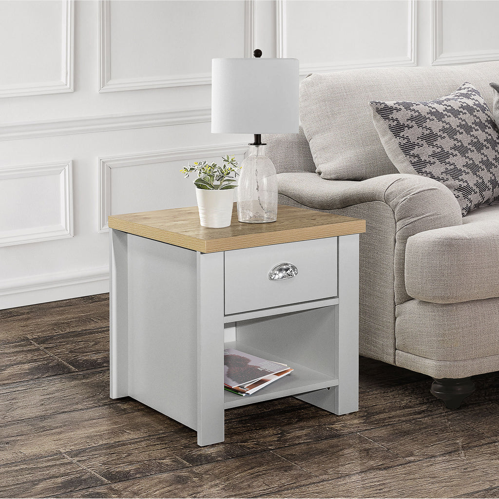 Highgate Grey & Oak 1 Drawer Lamp Table