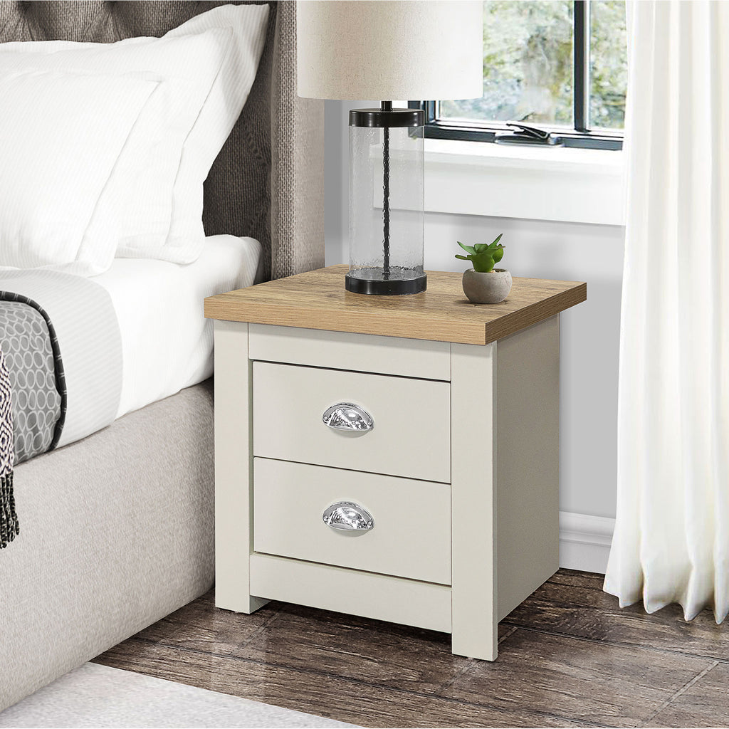 Highgate Cream & Oak 2 Drawer Bedside