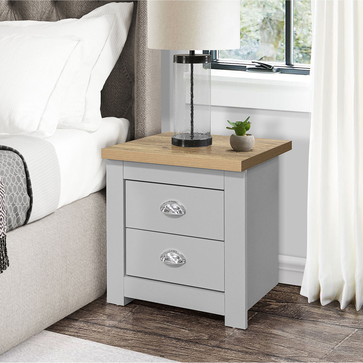 Highgate Grey & Oak 2 Drawer Bedside