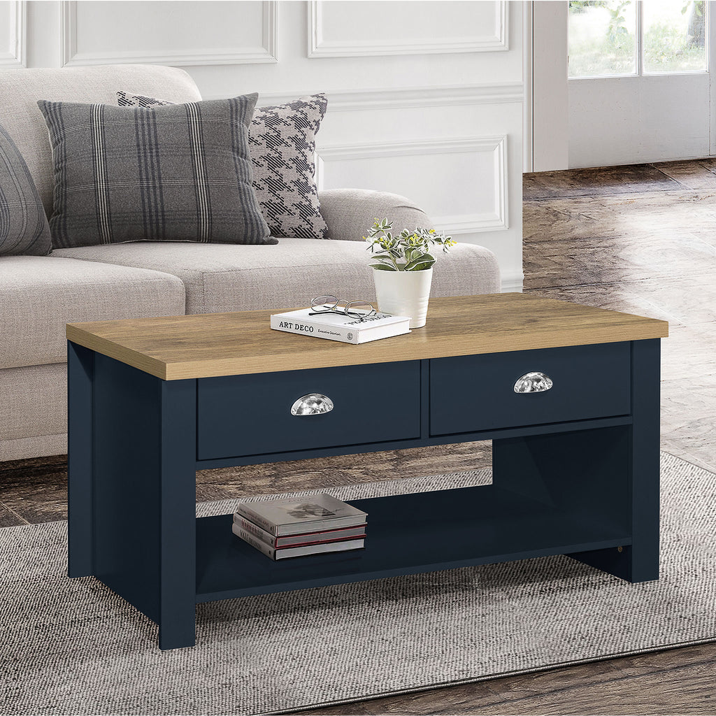 Highgate Navy Blue & Oak 2 Drawer Coffee Table