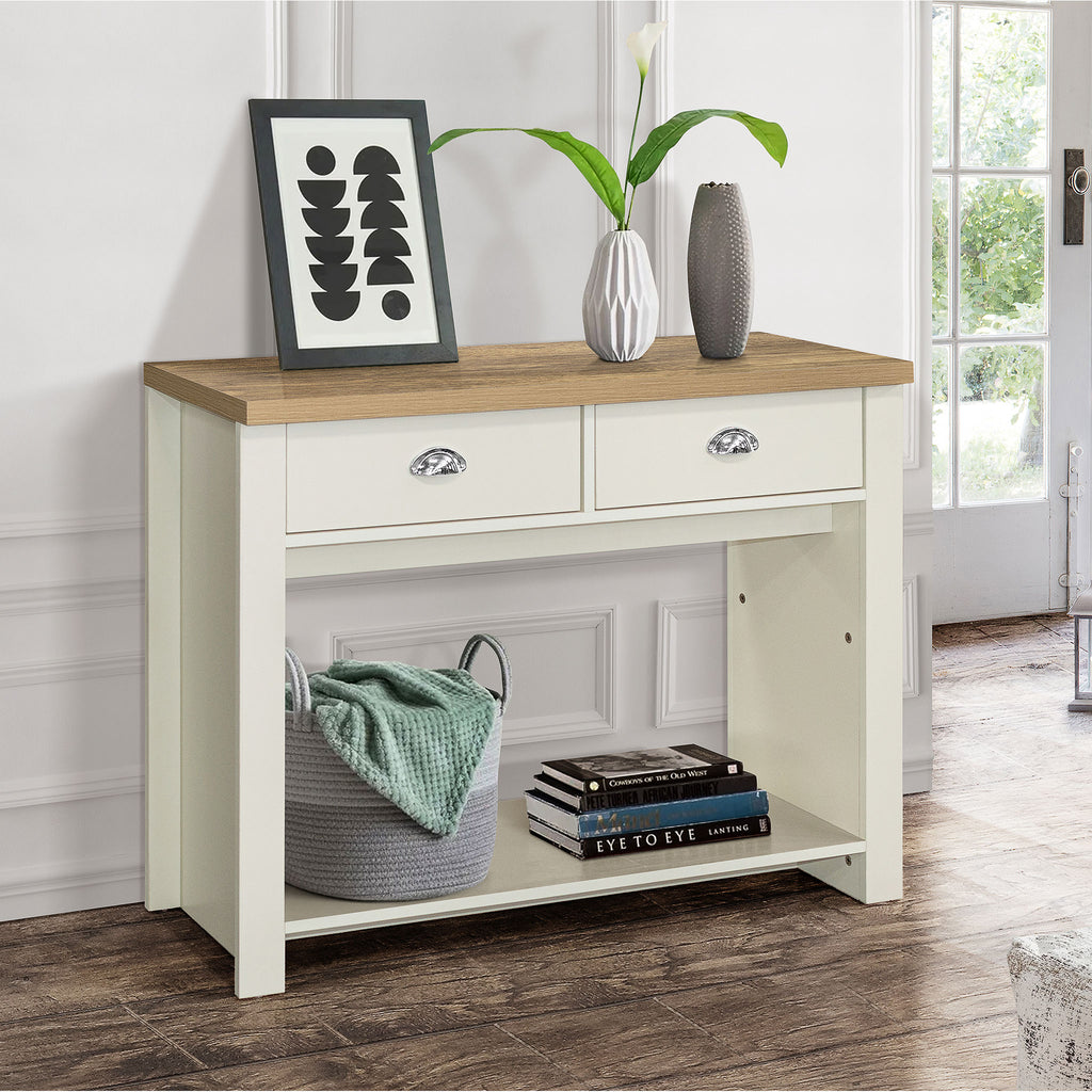 Highgate Cream & Oak 2 Drawer Console Table