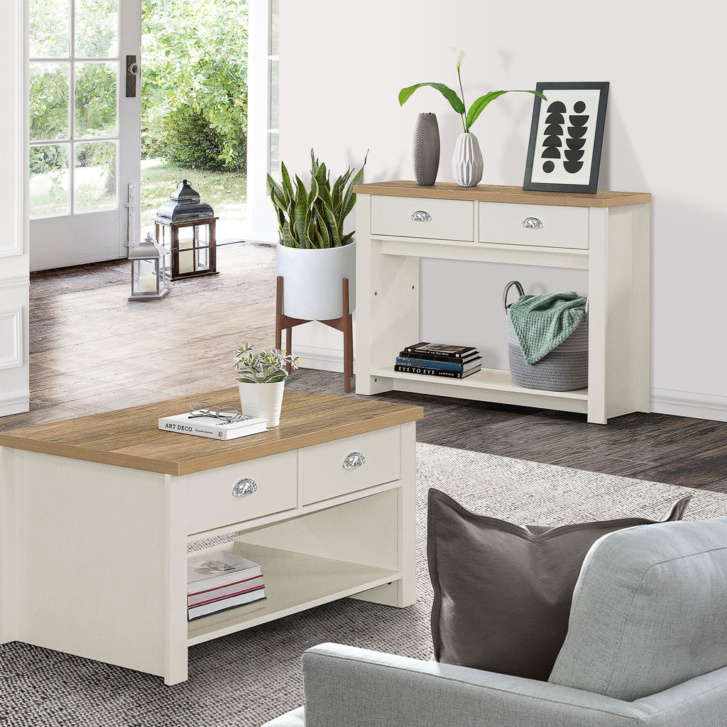 Highgate Cream & Oak 2 Drawer Console Table