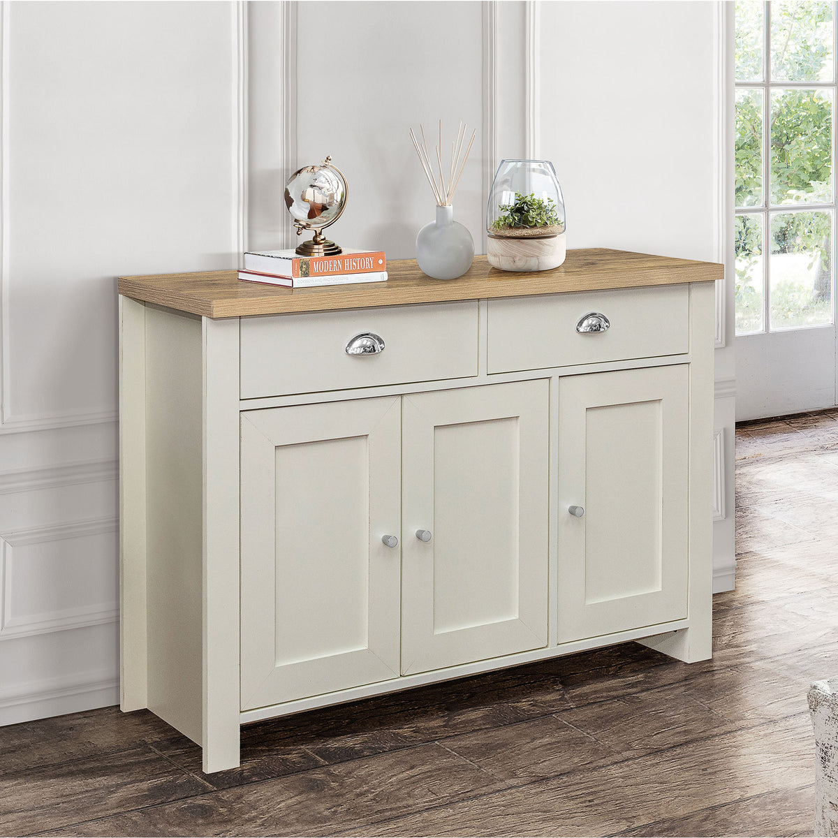 Highgate Cream & Oak 3 Door 2 Drawer Sideboard