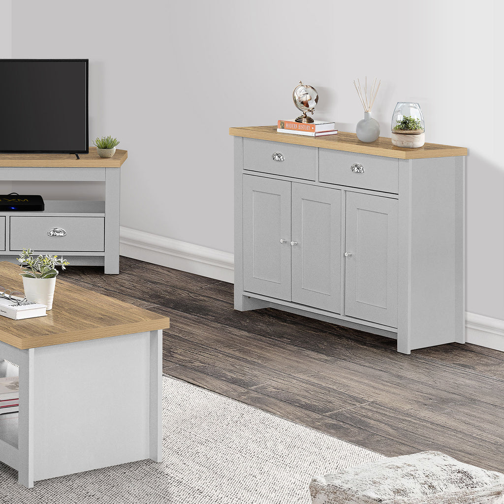 Highgate Grey & Oak 3 Door 2 Drawer Sideboard