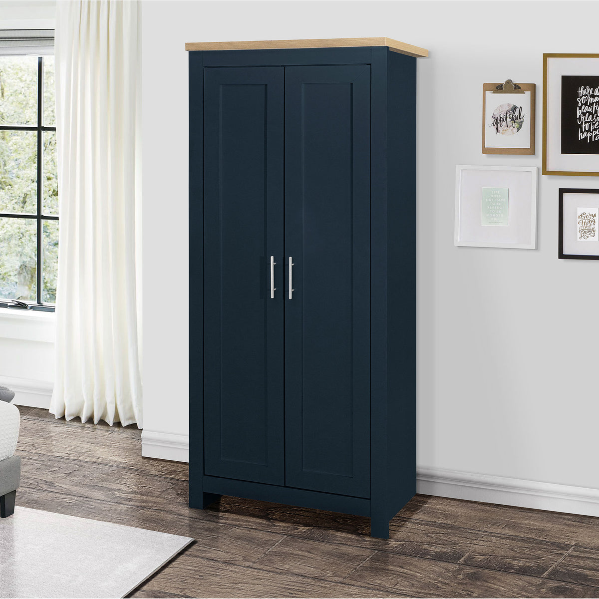 Highgate Navy Blue & Oak 2 Door Wardrobe