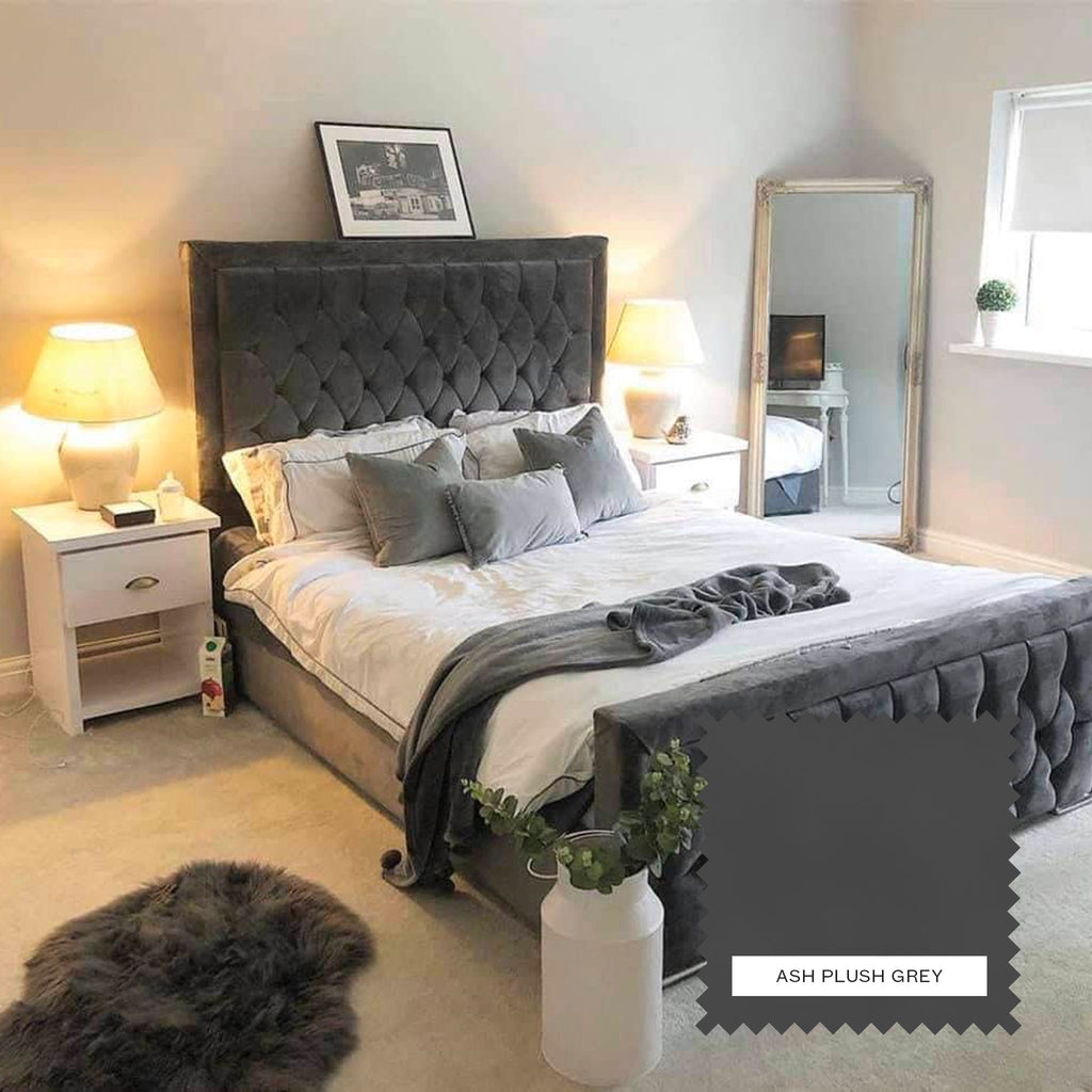 Ivy Upholstered Bed Frame - Ash Plush Grey