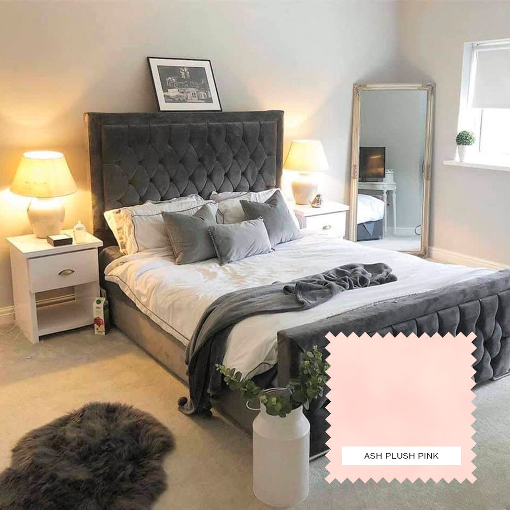 Ivy Upholstered Bed Frame - Ash Plush Pink