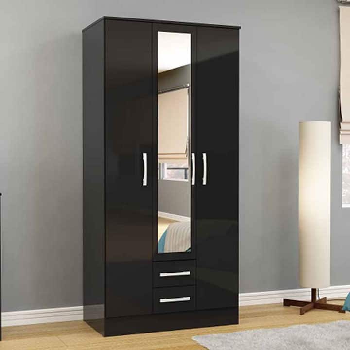 Lynx Black 3 Door 2 Drawer Robe with Mirror