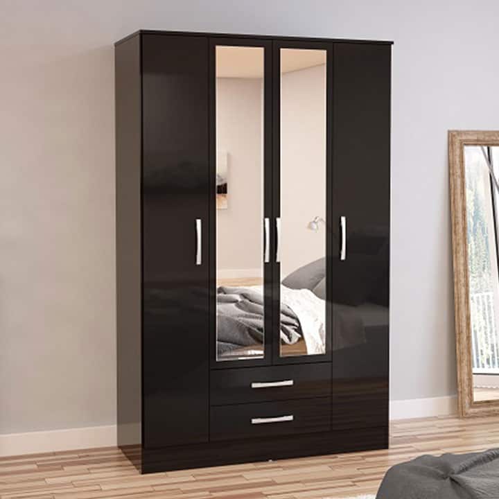 Lynx Black 4 Door 2 Drawer Robe with Mirror