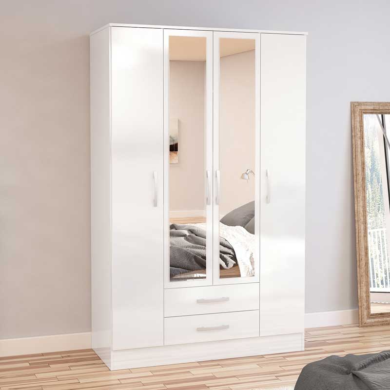 Lynx White 4 Door 2 Drawer Robe with Mirror