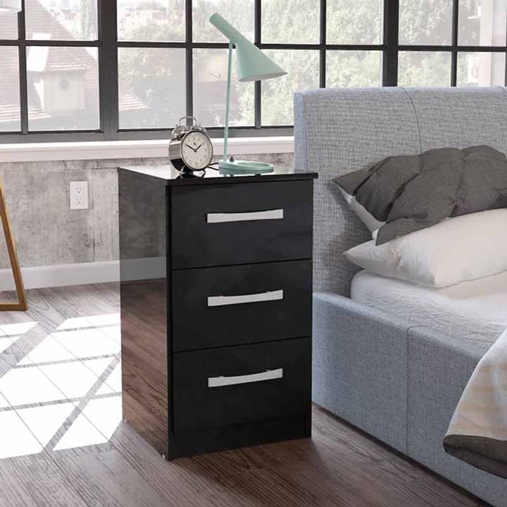 Lynx Black 3 Drawer Bedside Table