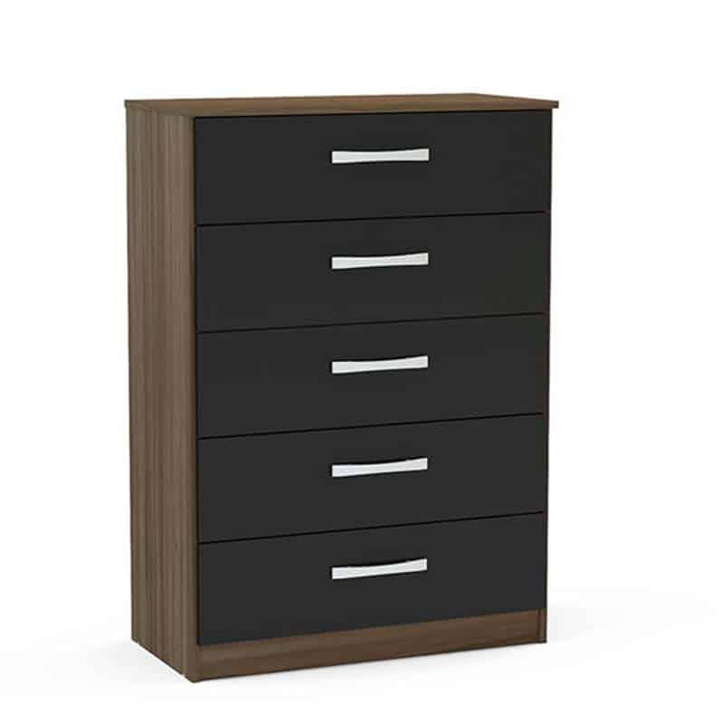 Lynx Walnut and Black 5 Door Chest of Drawers