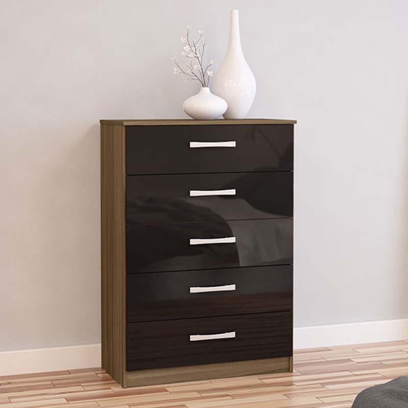 Lynx Walnut and Black 5 Door Chest of Drawers