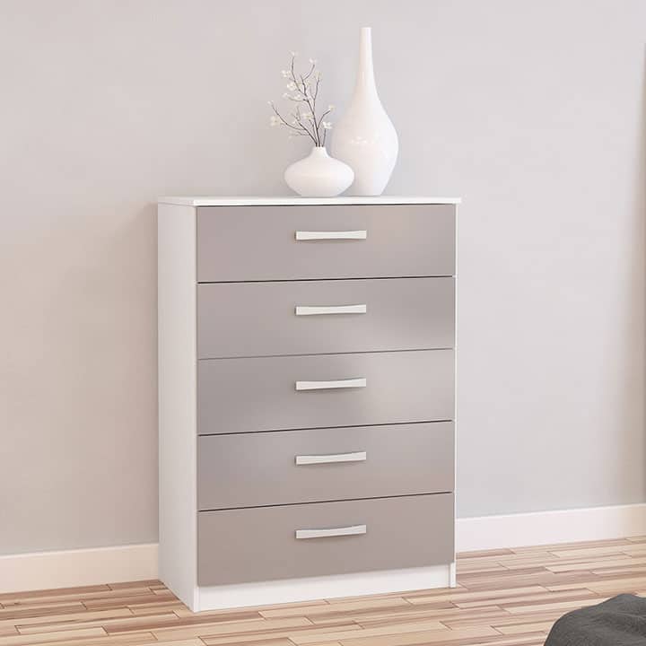 Lynx White and Grey 5 Door Chest of Drawers