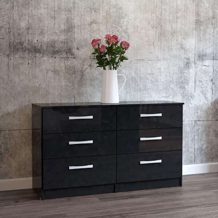 Lynx Black 6 Door Chest of Drawers