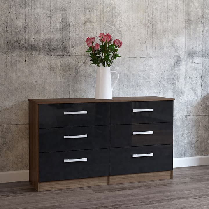 Lynx Walnut and Black 6 Door Chest of Drawers