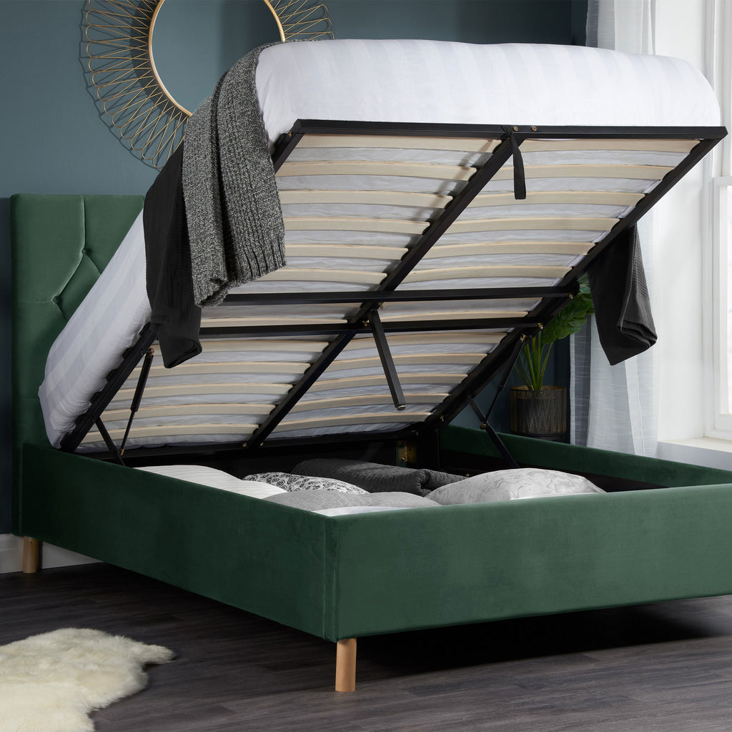 Loxley Ottoman Fabric Bed Green