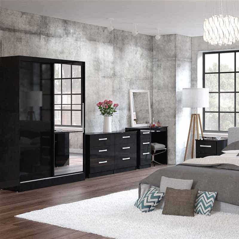 Lynx Black 6 Door Chest of Drawers