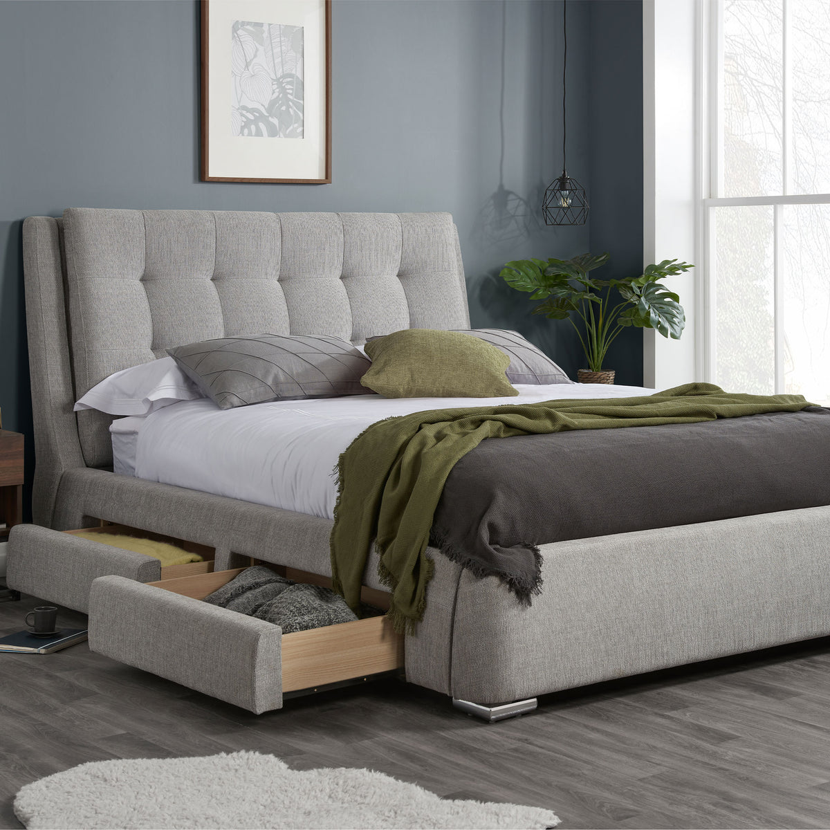 Mayfair Grey 4 Drawer Fabric Bed Frame