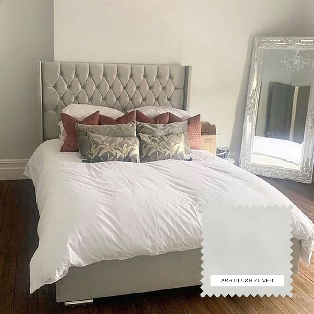 Opal Upholstered Bed Frame - Ash Plush Silver