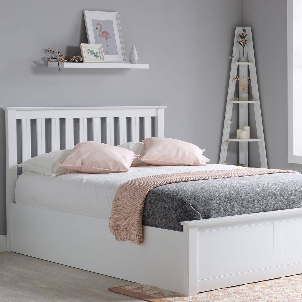 Phoenix White Wooden Ottoman Bed Frame