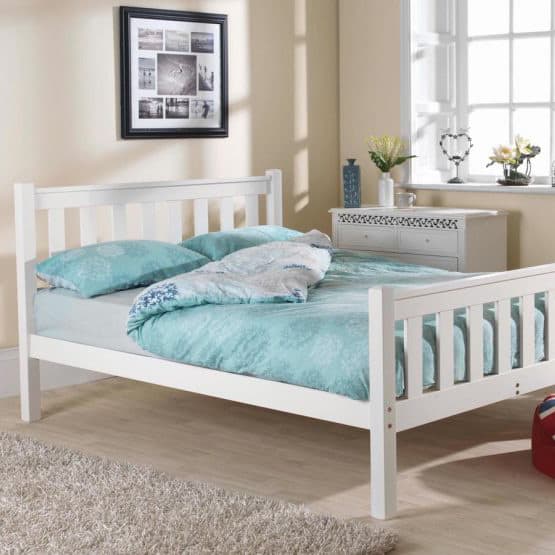 Shaker High End White Wooden Bed Frame