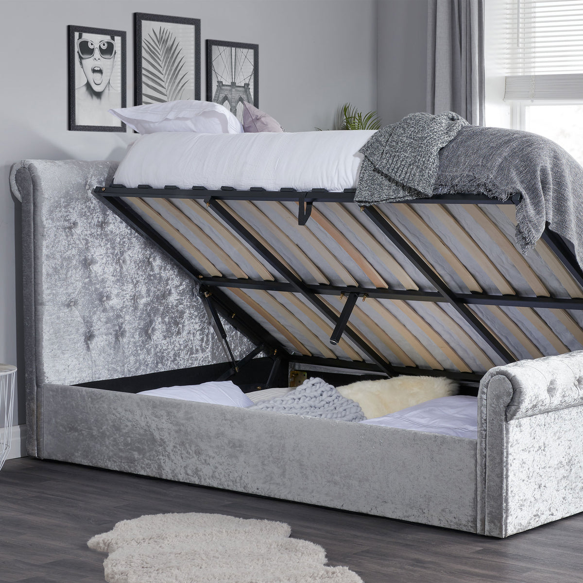 Sienna Grey Ottoman Bed