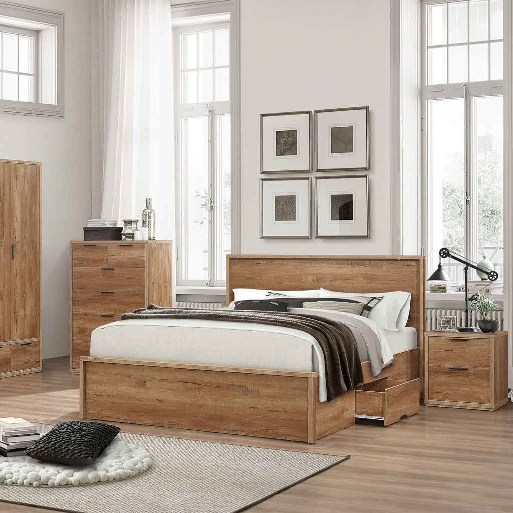 Stockwell Rustic Oak Double Bed Set Up