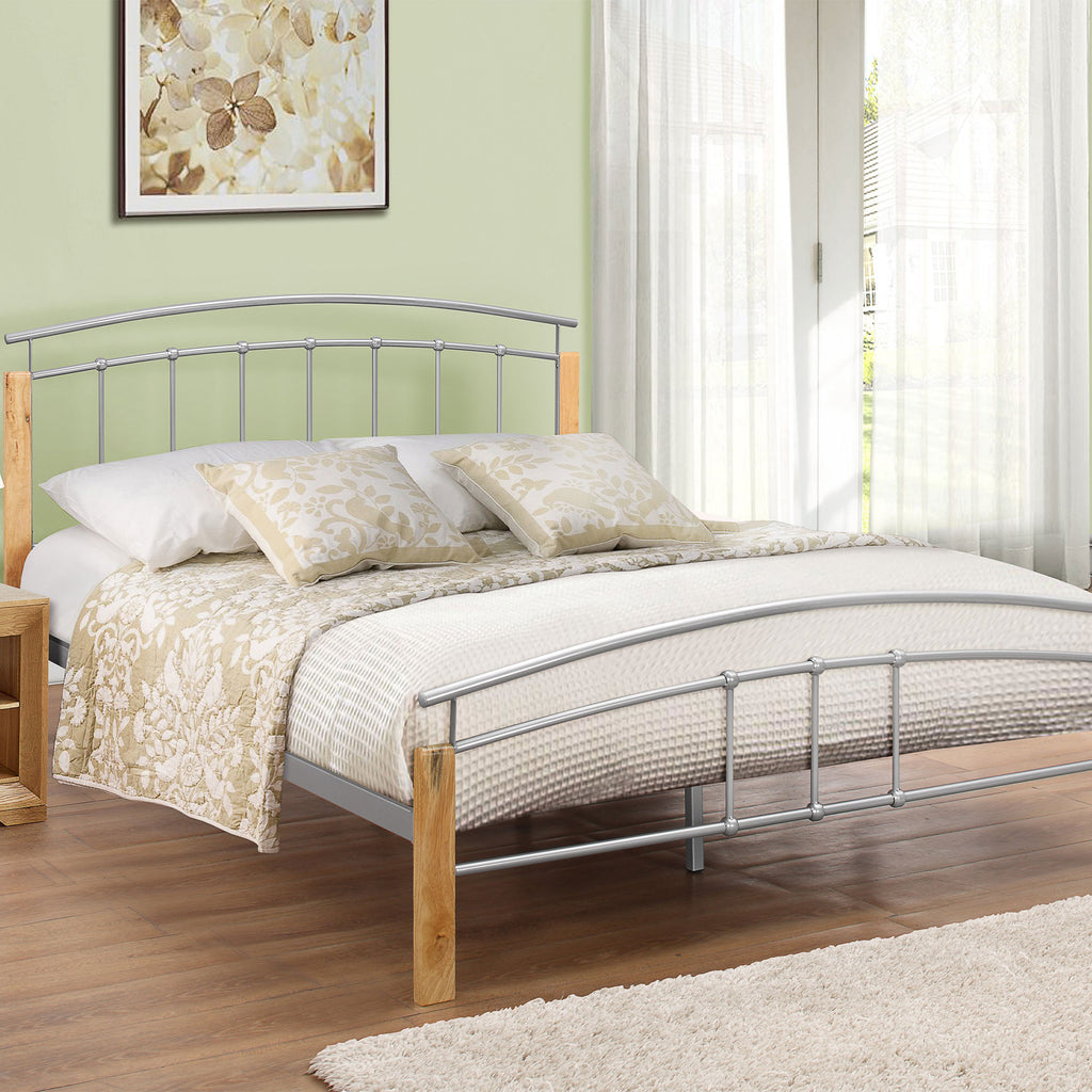 Tetras Beech And Silver Metal Bed Frame