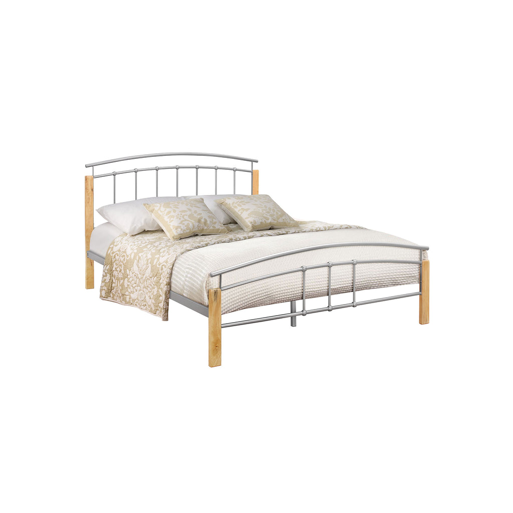 Tetras Beech And Silver Metal Bed Frame