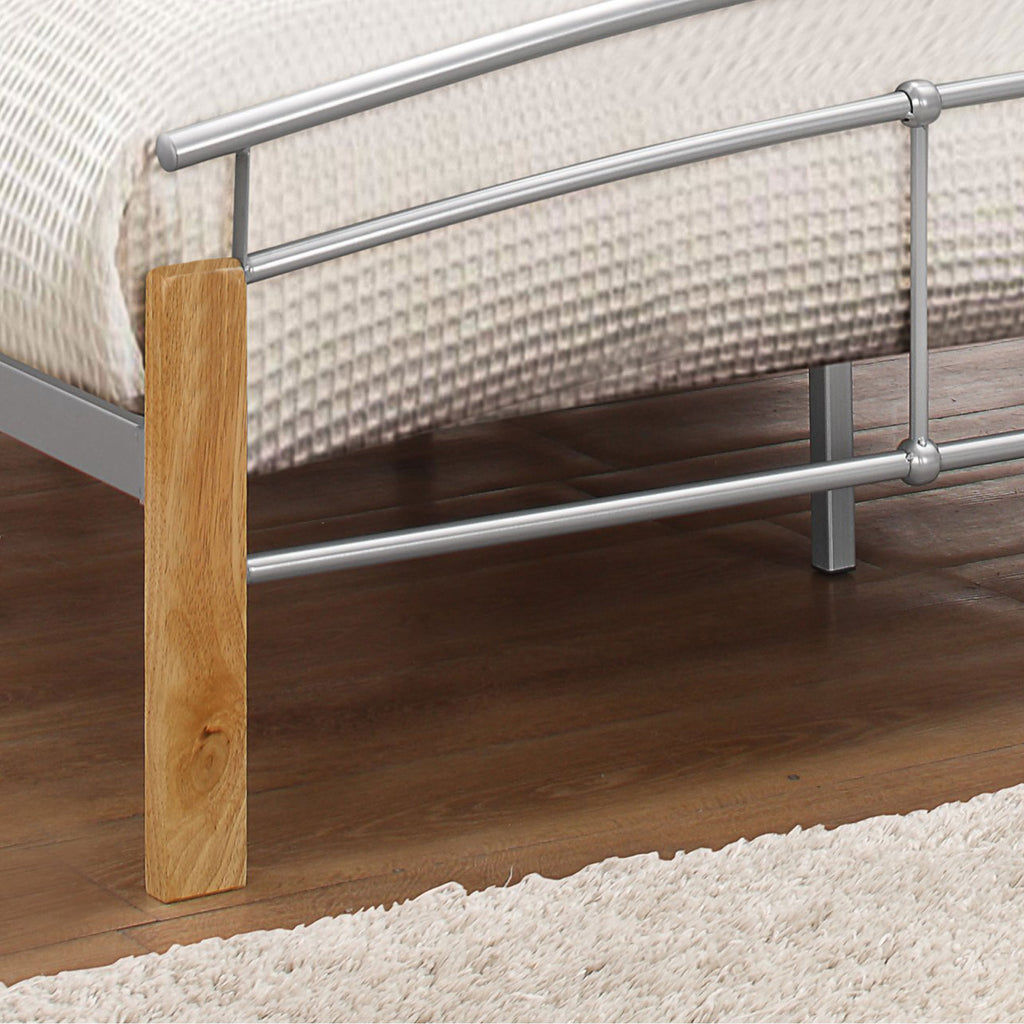 Tetras Beech And Silver Metal Bed Frame