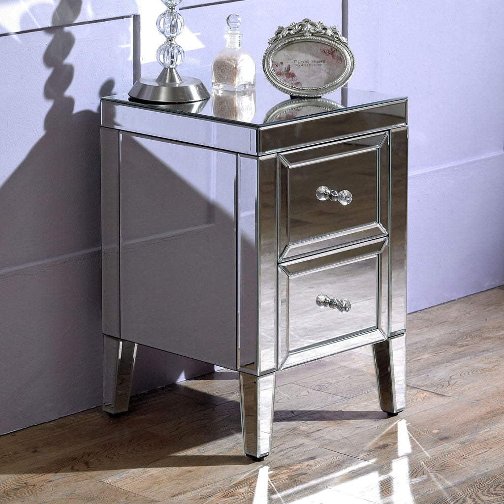 Valencia Mirrored 2 Drawer Bedside Side