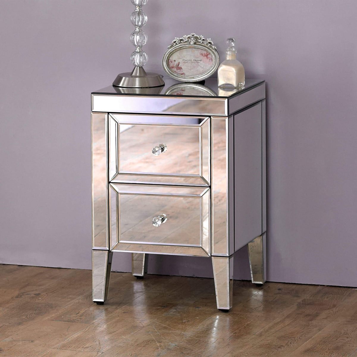 Valencia Mirrored 2 Drawer Bedside