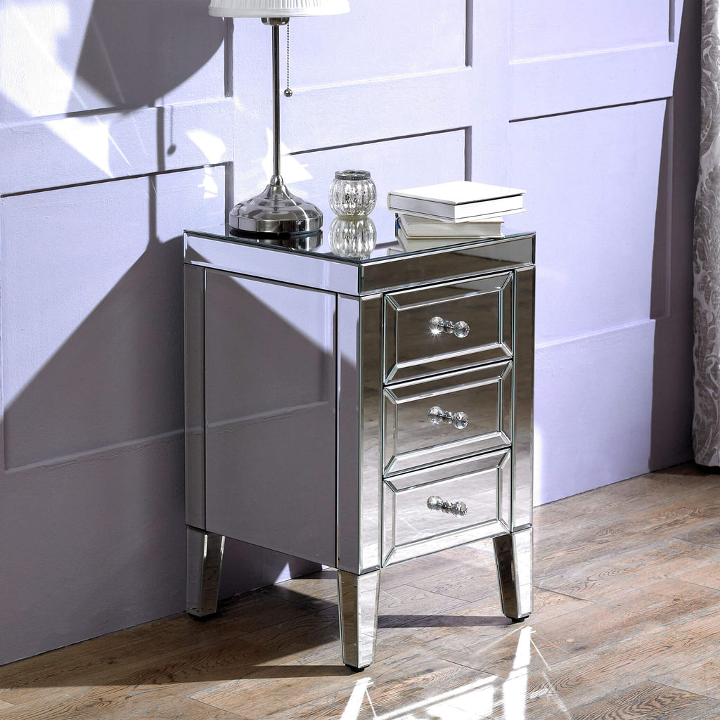 Valencia Mirrored 3 Drawer Bedside Side