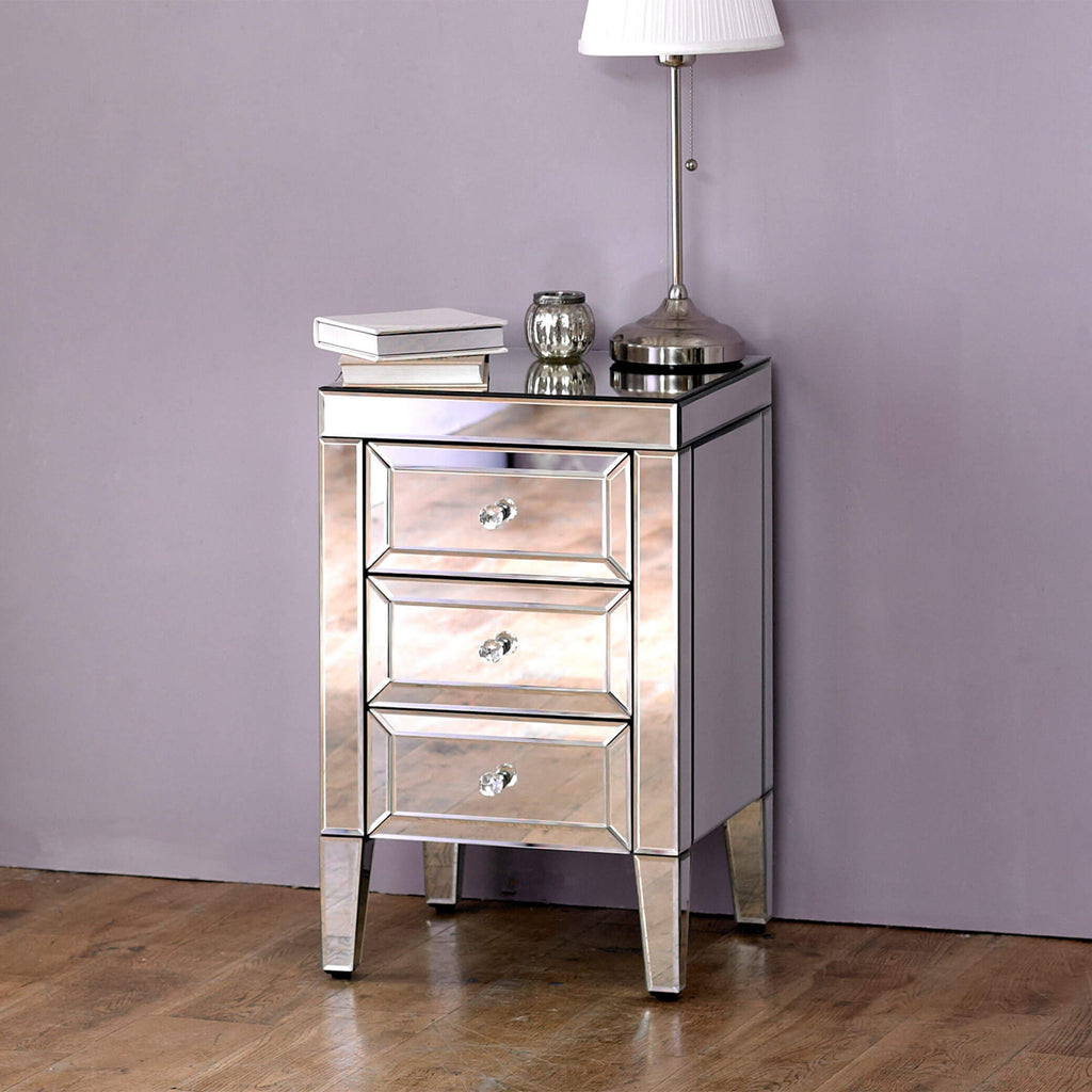 Valencia Mirrored 3 Drawer Bedside