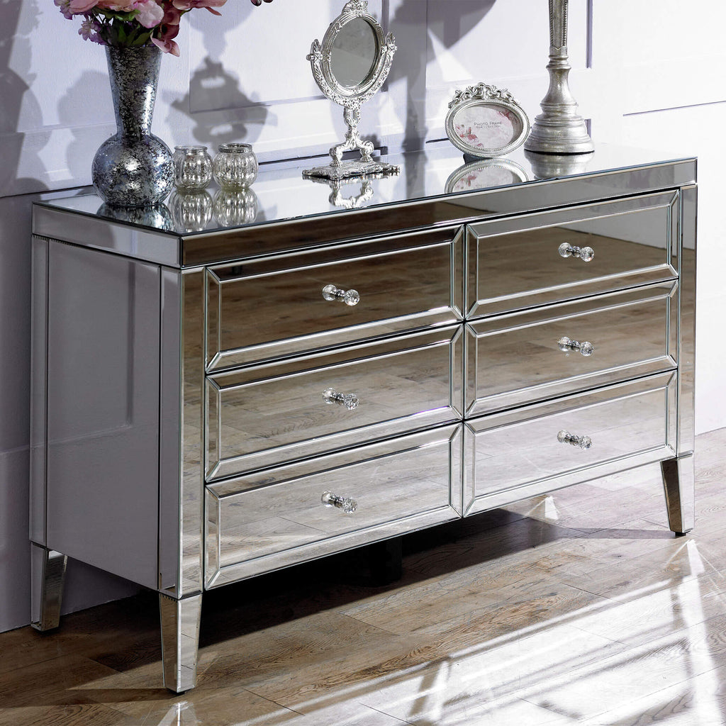 Valencia Mirrored 6 Drawer Chest Front