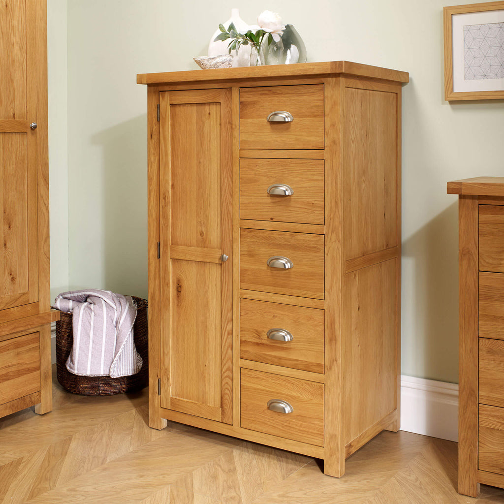 Woburn Oak 1 Door 5 Drawer Wardrobe