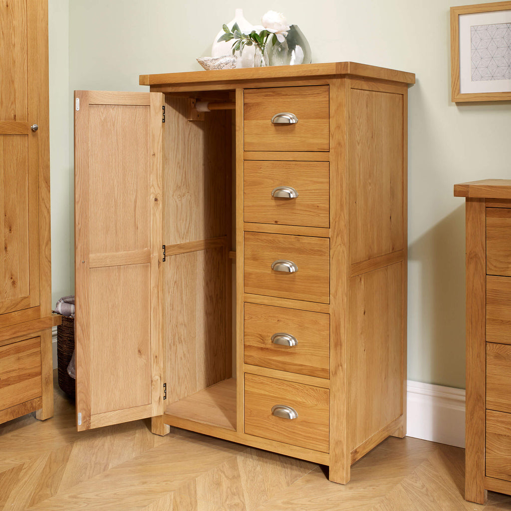 Woburn Oak 1 Door 5 Drawer Wardrobe Open