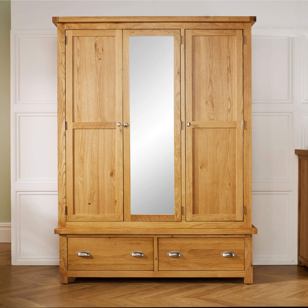 Woburn Oak 3 Door 2 Drawer Wardrobe Front View