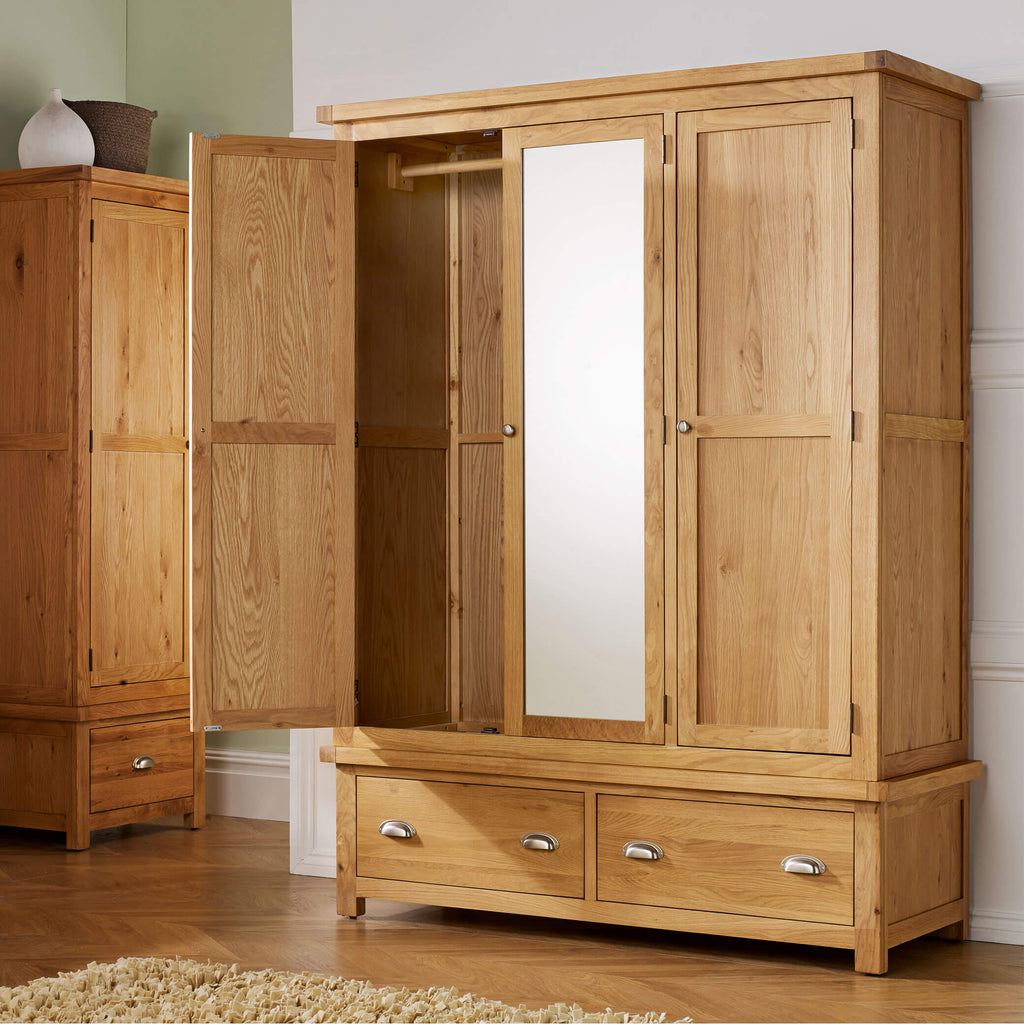 Woburn Oak 3 Door 2 Drawer Wardrobe Open