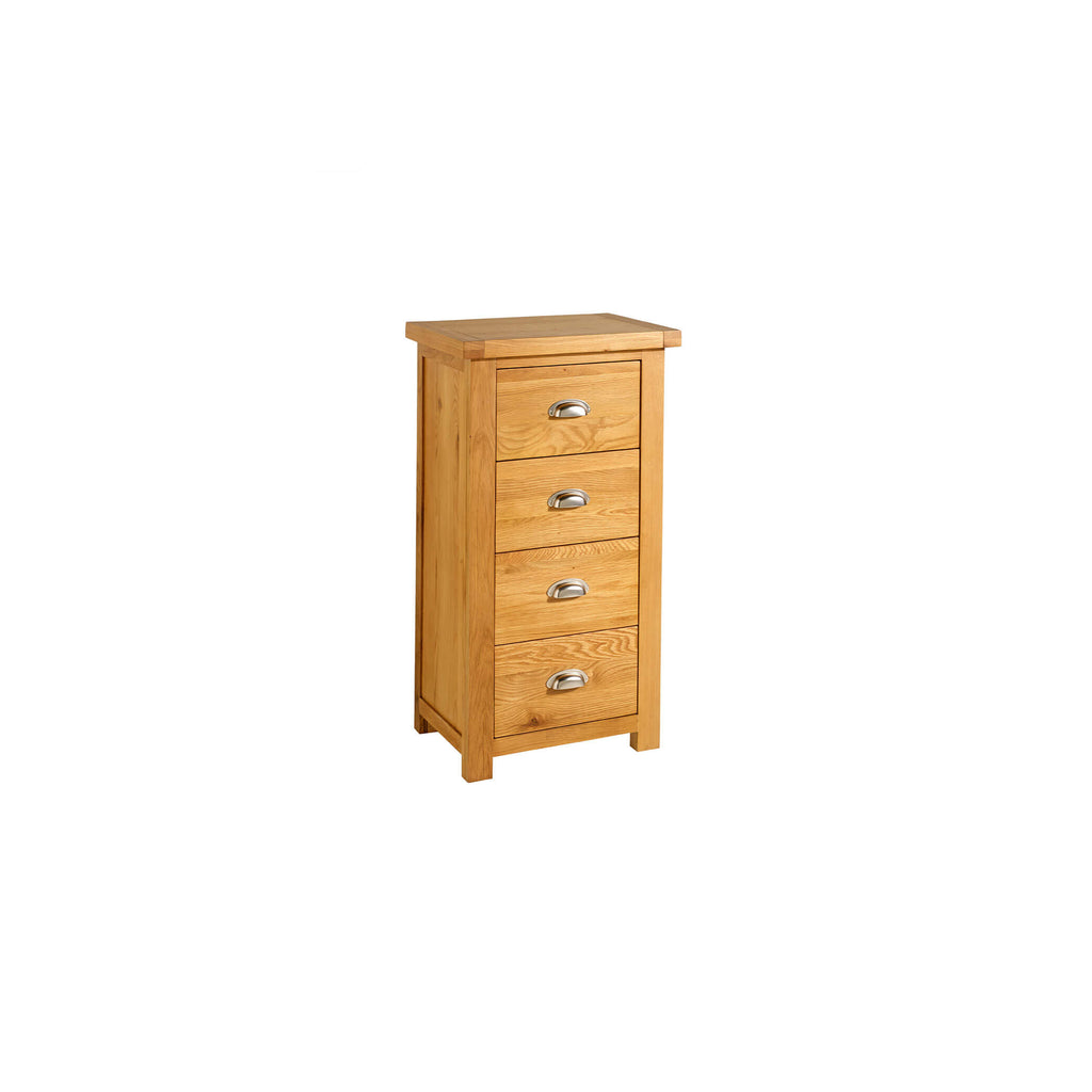 Woburn Oak 4 Drawer Narrow Chest Front View