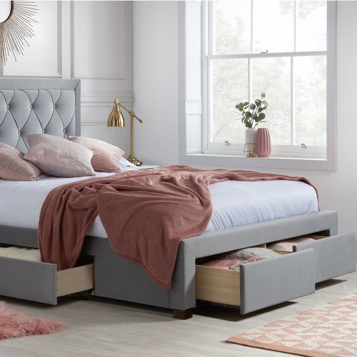Woodbury Grey Fabric Bed Drawers