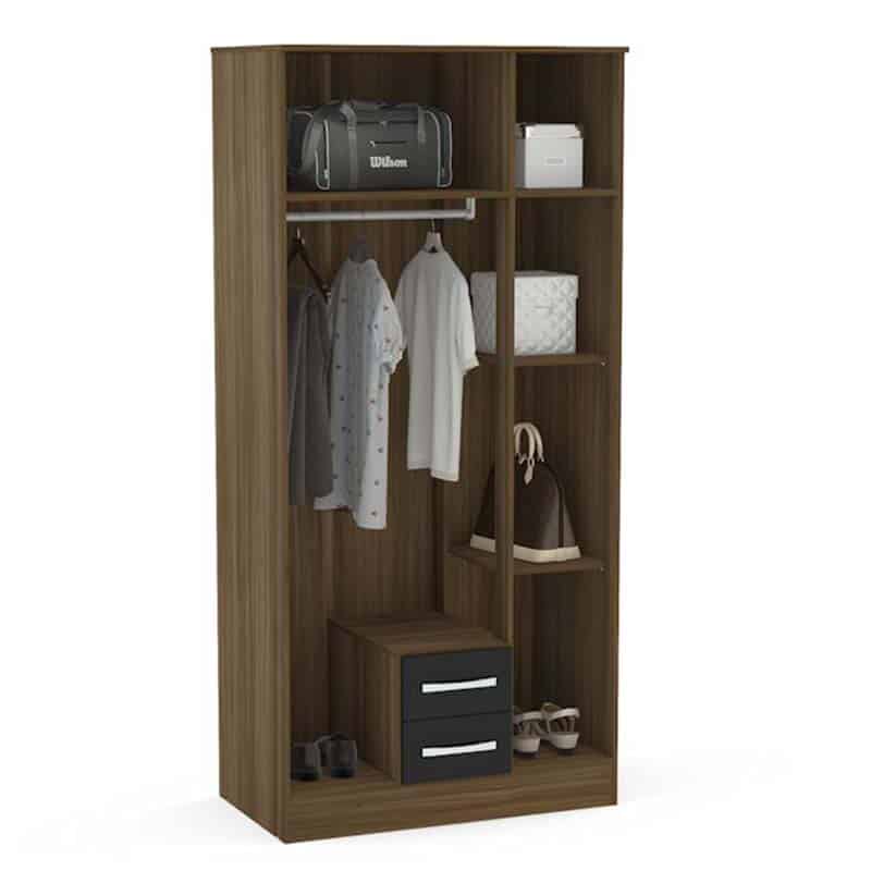 Lynx Walnut and Black 3 Door 2 Drawer Robe with Mirror